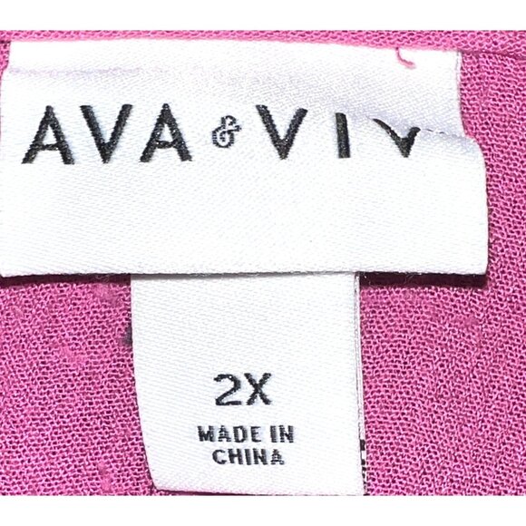 Ava & Viv Womens 2X Tier Long Sleeve V-Neck Dress Fuchsia Pink Rayon/Poly Blend - Picture 2 of 4